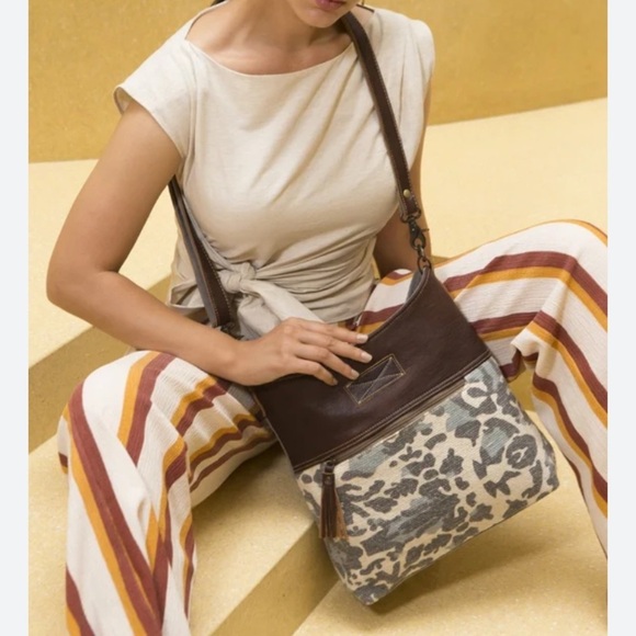 Myra Anthropologie Bag Naive Crossbody Canvas Leather women large boho retro y2k - Picture 1 of 14